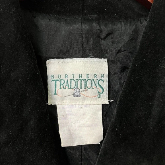 Vintage Northern Traditions Green Plaid Velvet Trim Long Line Button Front Dress - Picture 3 of 5